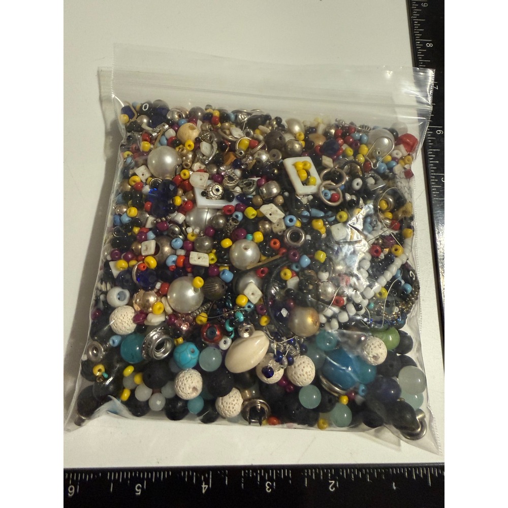 Mixed Jewelry Making Beads Bulk Lot Glass Faux Pearl Lava Stone Crafting 1lb 2oz